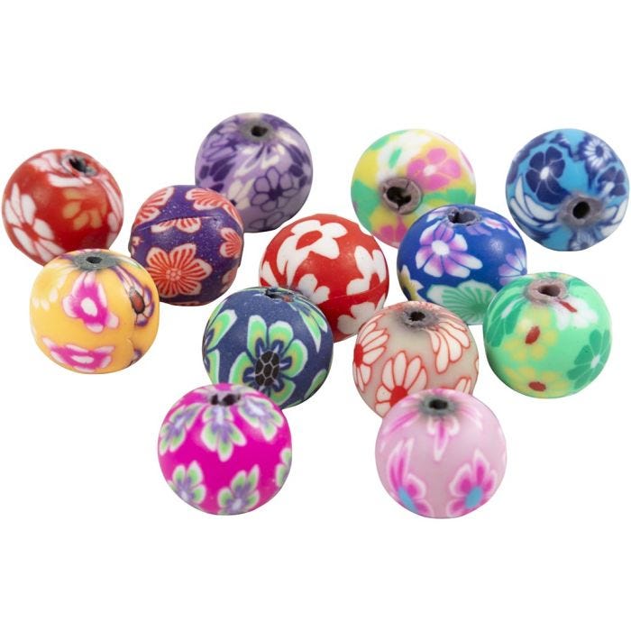 FIMO-perler, rund, dia. 10 mm, hullstr. 1 mm, 200 stk./ 1 pk.
