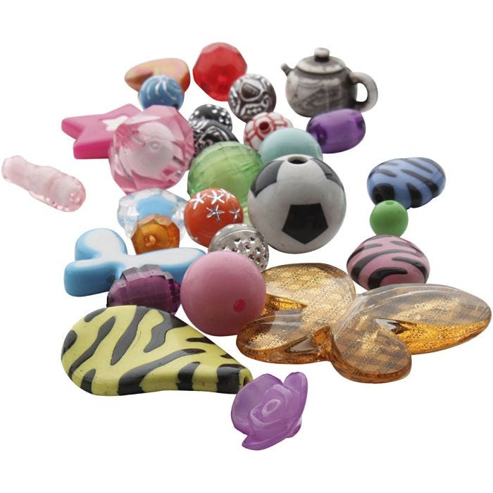 Fantasy plastperlemix, str. 5-35 mm, hullstr. 1-4 mm, 1000 g/ 1 pk.