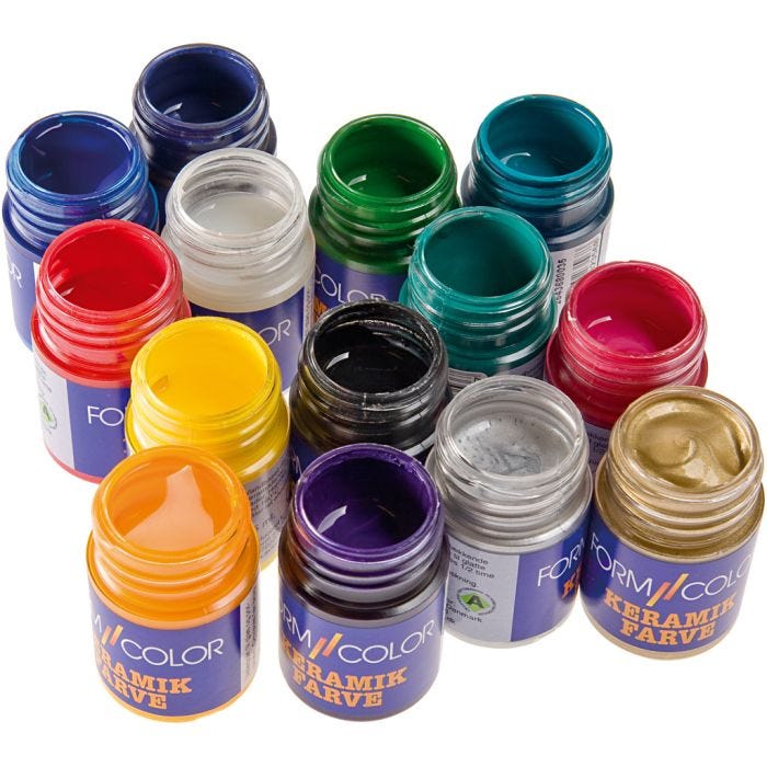 Keramikk- og porselensmaling, ass. farger, 14x30 ml/ 1 pk.