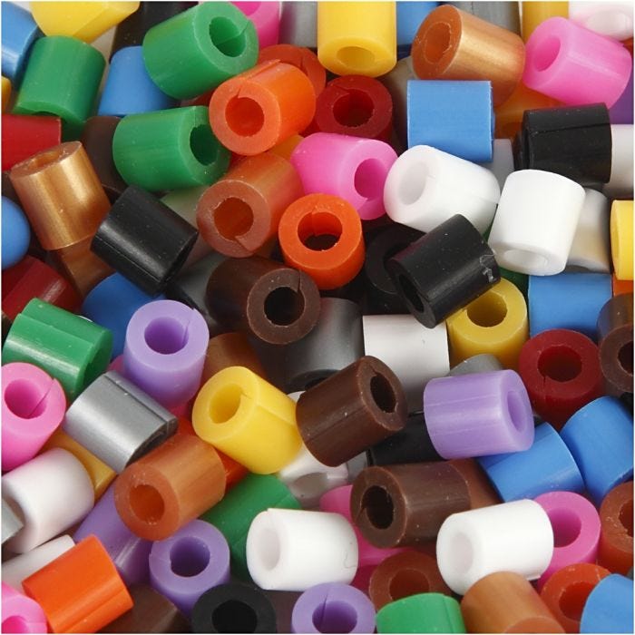 Rørperler med split, str. 5x5 mm, hullstr. 2,5 mm, medium, standardfarger, 1100 ass./ 1 pk.