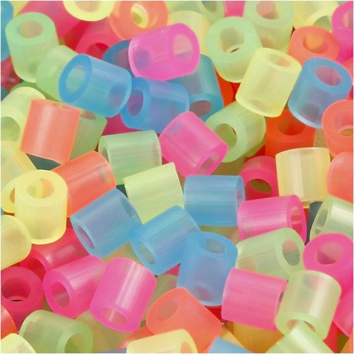 Rørperler, str. 5x5 mm, hullstr. 2,5 mm, medium, neonfarger, 6000 ass./ 1 pk.