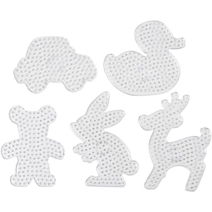 Perleplate, Bamse, bil, and og kanin, str. 16x19,5-19x24 cm, JUMBO, klar, 5 stk./ 1 pk.