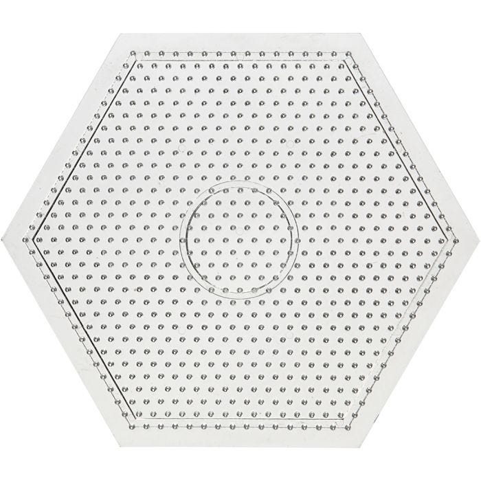 Perleplate, stor sekskant, 15x15 cm, medium, klar, 1 stk.