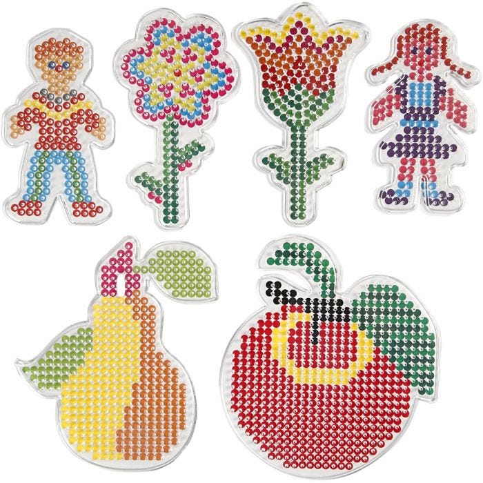 Perleplate, blomster, jente, gutt, eple og pære, str. 8,5x14-14x16 cm, medium, 6 stk./ 1 pk.