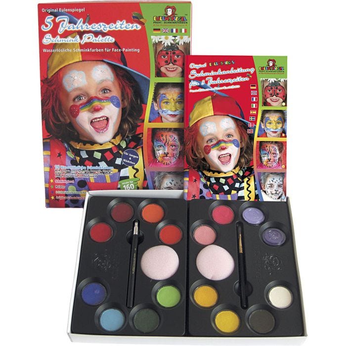 Eulenspiegel Ansiktsmaling - sminkesett med step-by-step, ass. farger, 1 sett