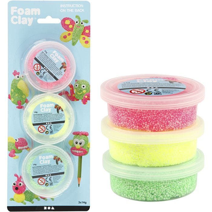 Foam Clay® , lys grønn, neon pink, neon gul, 3x14 g/ 1 pk.