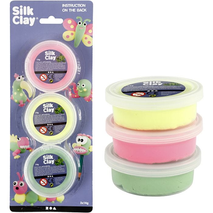 Silk Clay®, lys grønn, neon pink, neon gul, 3x14g/ 1 pk.