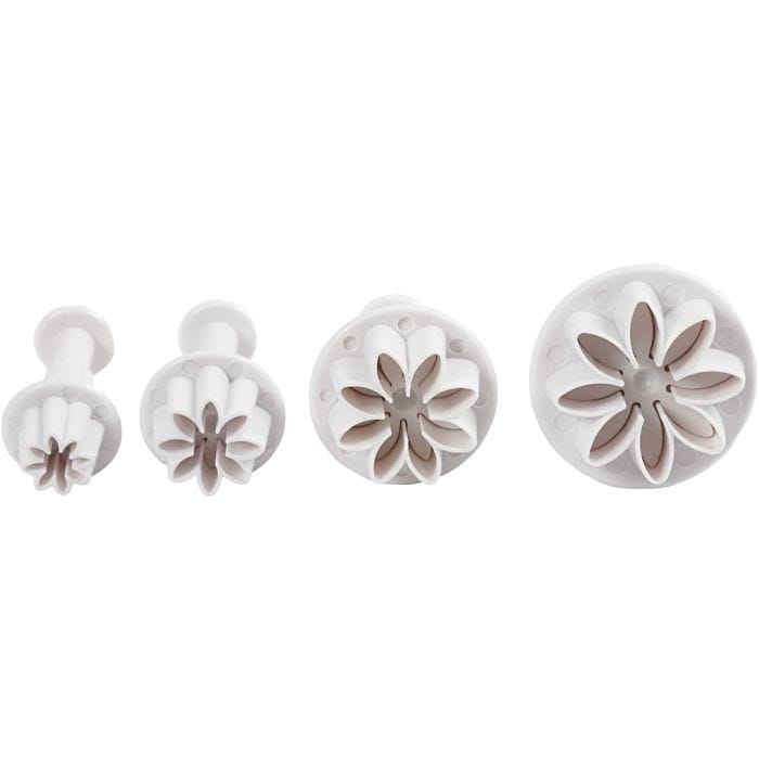 Utstikkere med preg, blomst, dia. 2,3+2,8+3,6+4,4 cm, hvit, 4 stk./ 1 pk.