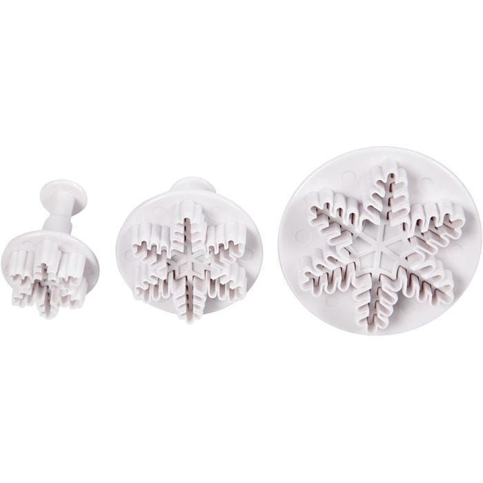 Utstikkere med preg, snøkrystall, dia. 3,2+4,8+6,5 cm, hvit, 3 stk./ 1 pk.