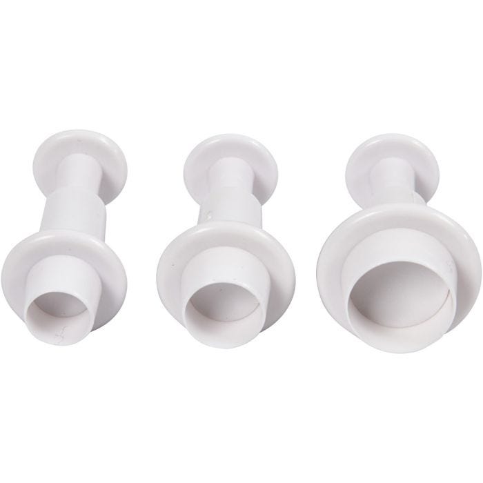 Utstikkere med preg, sirkel, dia. 1,1+1,3+1,7 cm, hvit, 3 stk./ 1 pk.