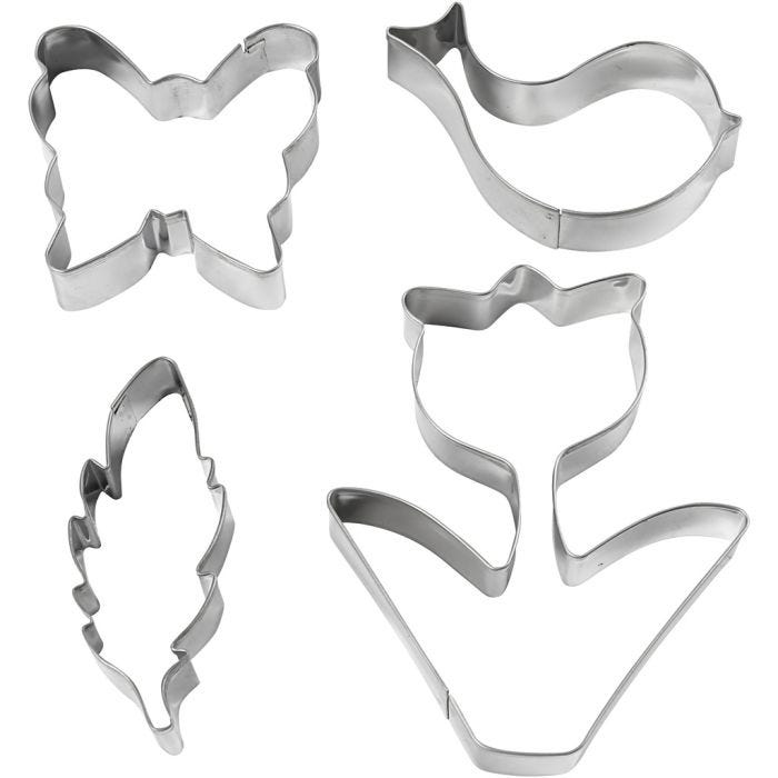 Utstikksformer, blomst, fugl, sommerfugl, fjær, H: 11 cm, 4 stk./ 1 pk.