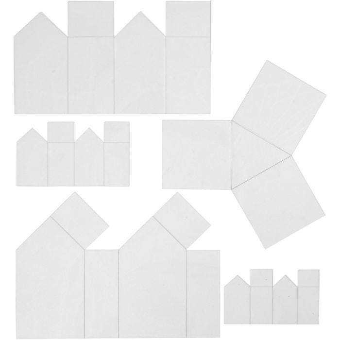 Støpeformer, hus og trekant, H: 6-14,5 cm, tykkelse 0,5 mm, transparent, 5 stk./ 1 pk.