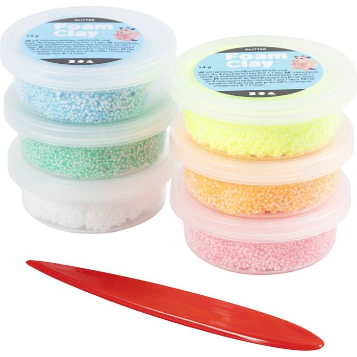 Foam Clay® , glitter, pastellfarger, 84 g, 6x14 g/ 1 pk.