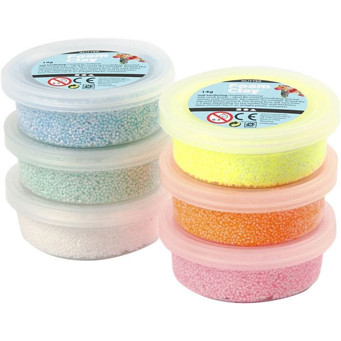 Foam Clay® , glitter, pastellfarger, 6x14 g/ 1 pk.