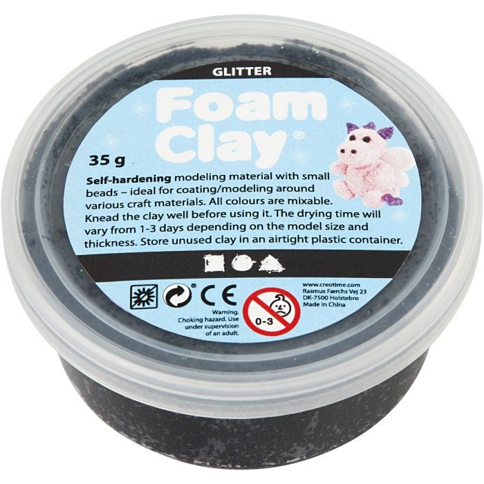 Foam Clay® , svart glitter, 35 g/ 1 boks