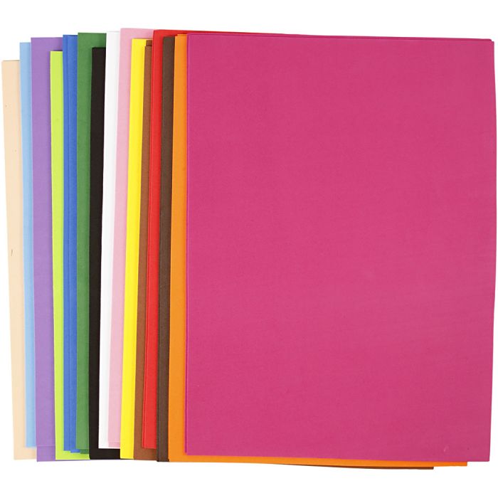 EVA-skum, A3, ark 297x420 mm, tykkelse 2 mm, ass. farger, 30ass. ark/ 1 pk.