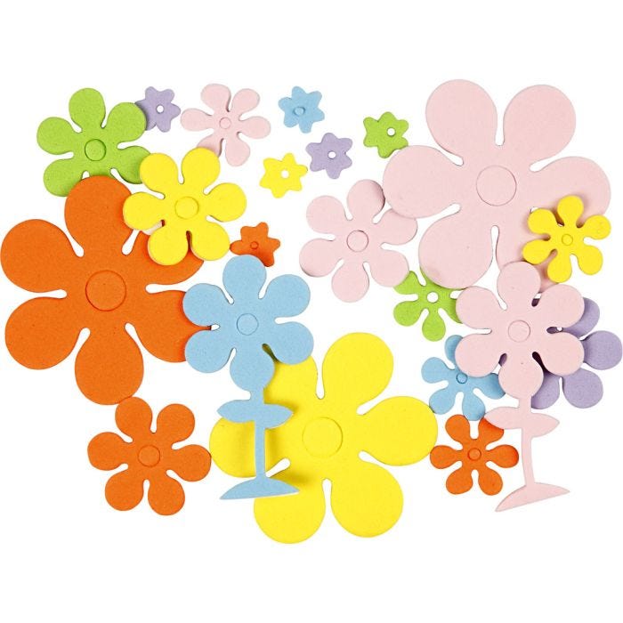 Mosgummiblomster, 10-60 mm, 2 mm, ass. farger, 100ass./ 1 pk.