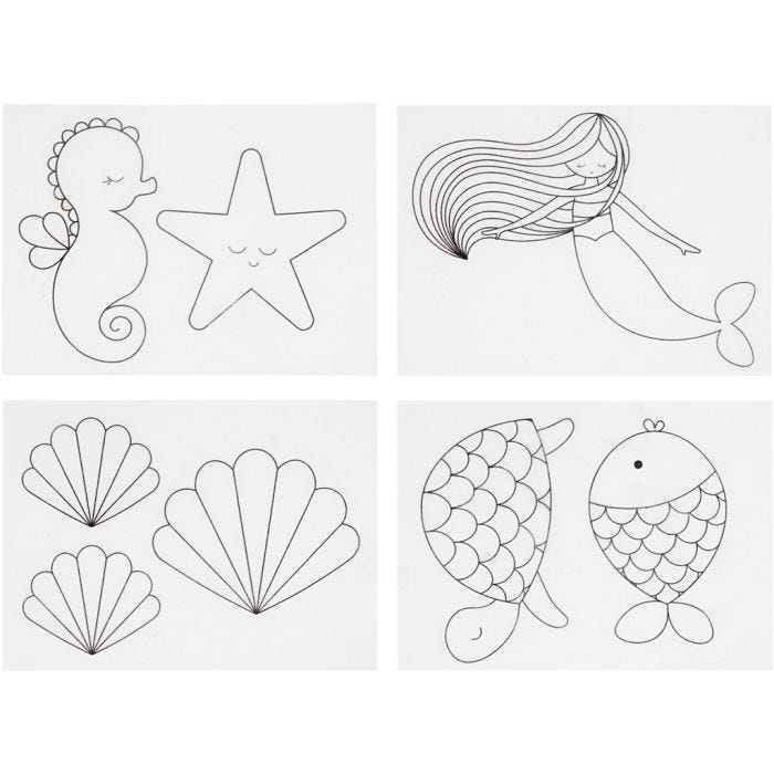 Krympeplastark med motiver, havfrue, ark 10,5x14,5 cm, tykkelse 0,3 mm, matt transparent, 4 ark/ 1 pk.
