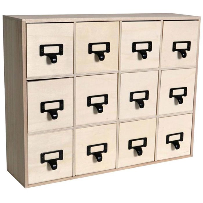 Skuffeenhet i ubehandlet tre - metallhåndtak, str. 41,5x32,5x11 cm, 1 stk.