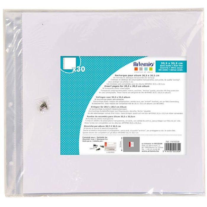 Transparente lommer til fotoalbum, str. 30,5x30,5 cm, 30 ark/ 1 stk.
