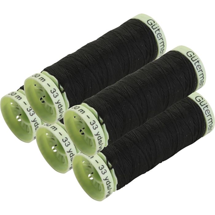 Knapphulls tråd, svart, 5x30 m/ 1 pk.