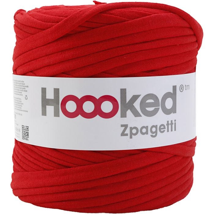 Hoooked Zpagetti garn, tykkelse 10-15 mm, rød, 900 g/ 1 nst., 120 m