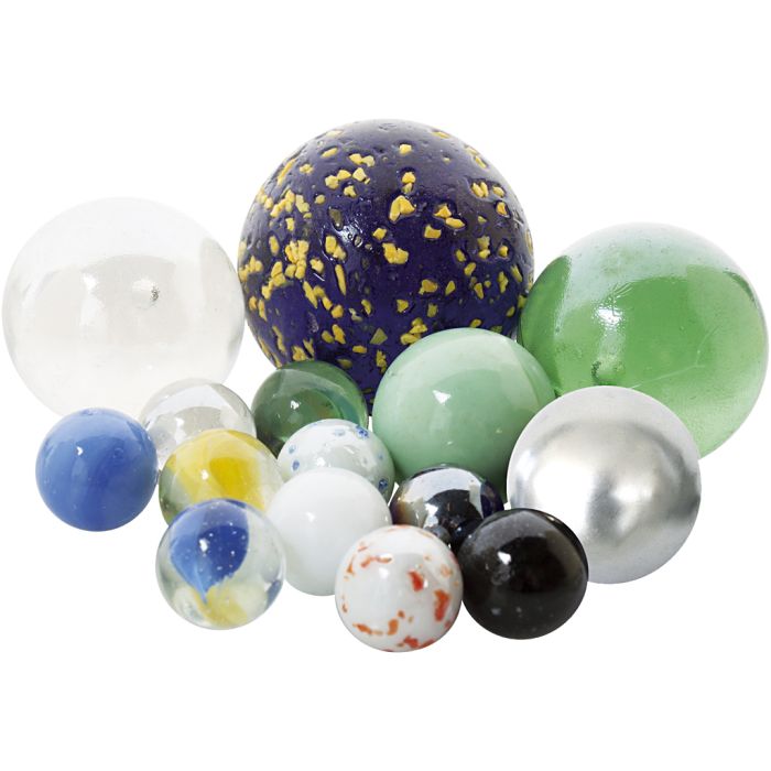 Glasskuler, dia. 16-25-34-40 mm, str. 16+25+35 mm, 170 stk./ 1 pk.