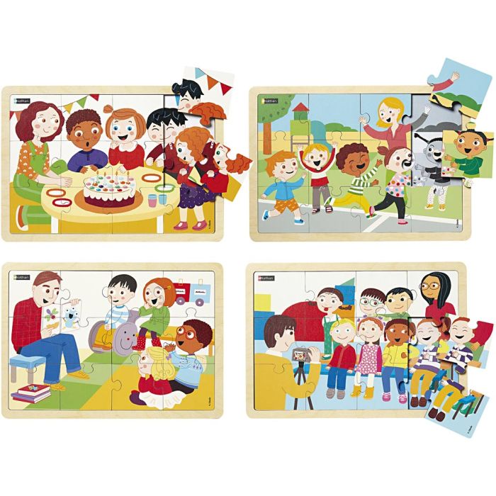 Nathan puslespill i tre, Gode stunder på skolen, str. 30x21x1 cm, ca. 4 x 12 brikker, 1 pk.
