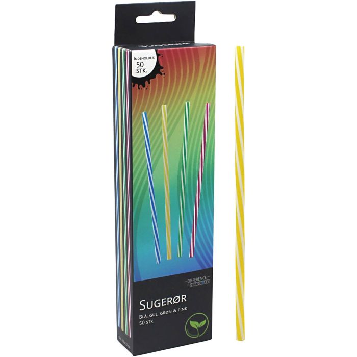 Gjenbrukbare sugerør, L: 22 cm, B: 0,6 cm, 50 stk., 50 stk./ 1 pk.