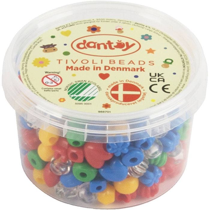 Dantoy perler, dia. 5-8 mm, hullstr. 4 mm, ass. farger, 280 stk./ 1 pk.