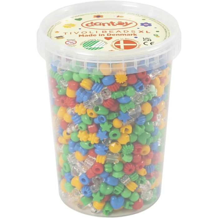 Dantoy perler, dia. 5-8 mm, hullstr. 4 mm, ca. 1580 ass., ass. farger, 700 g/ 1 pk.