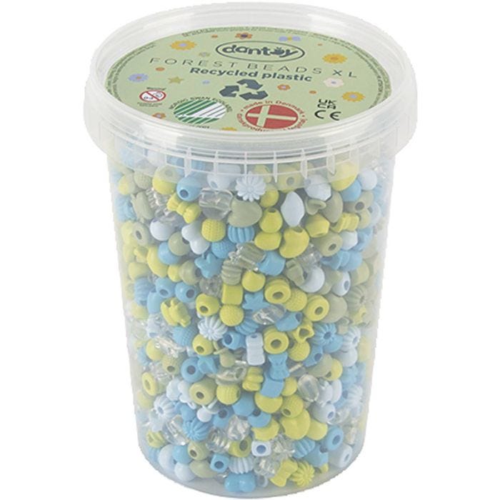 Dantoy perler, Gjenvunnet plast, dia. 5-8 mm, hullstr. 4 mm, blå/grønn harmoni, 1580 stk./ 1 pk.