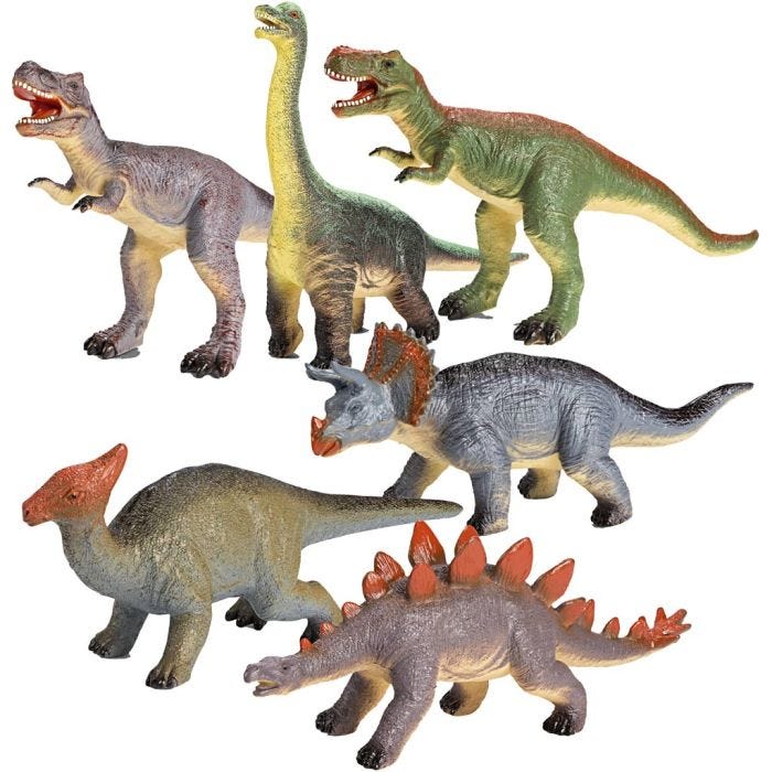 Dinosaurer, str. 27-30 cm, 6 stk./ 1 pk.