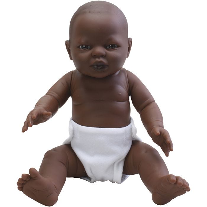 Babydukke, Mørk jente, str. 38 cm, 1 stk.