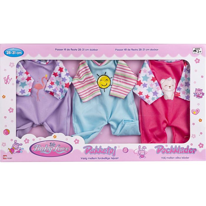 My Baby Love dukkeklær, L: 28-31 cm, Innhold kan variere , 3 sett/ 1 pk.