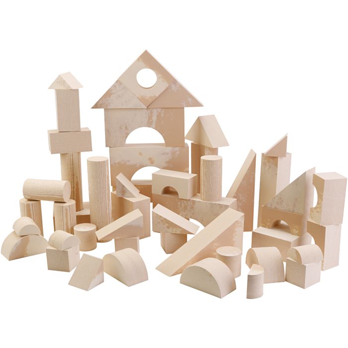 Store Wood-look klosser, Ass. størrelser og former , str. 7x7-30x15 cm, 96 deler/ 1 pk.