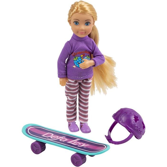 Sarah-dukke med skateboard, L: 14 cm, 3 deler/ 1 pk.