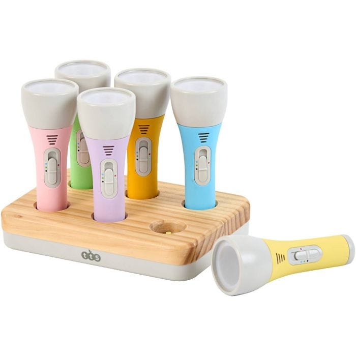 Oppladbare lommelykter, H: 17 cm, L: 26 cm, B: 18 cm, 6 stk./ 1 pk.