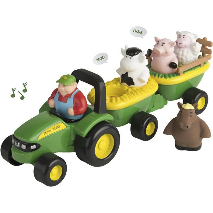 John Deere-Traktor med Vogner, 20,32x38,1x12,7 cm, grønn, 1 sett
