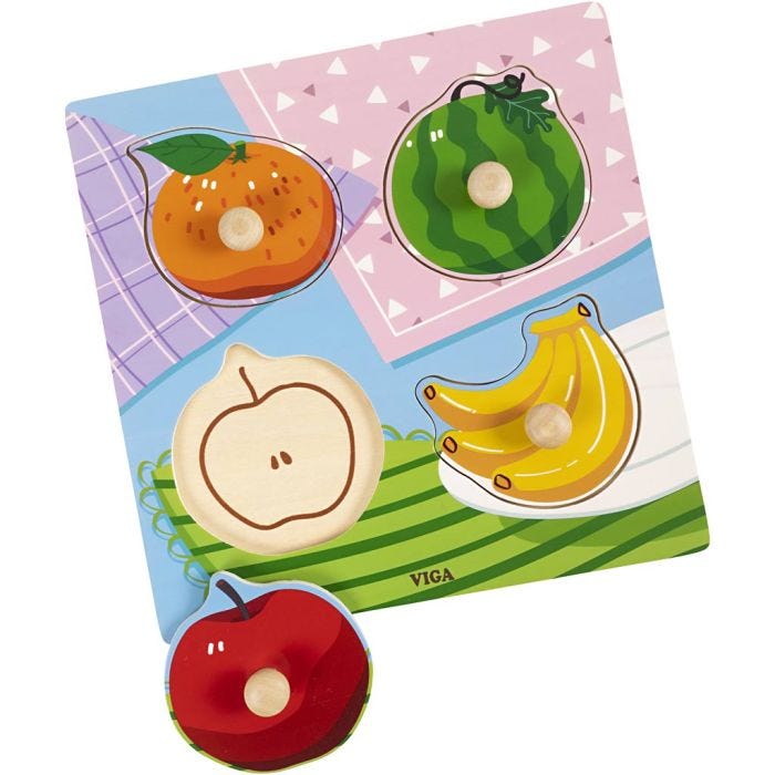 VIGA trepuslespill med knott, frukt, str. 22x22 cm, 4 brikker, 1 stk.