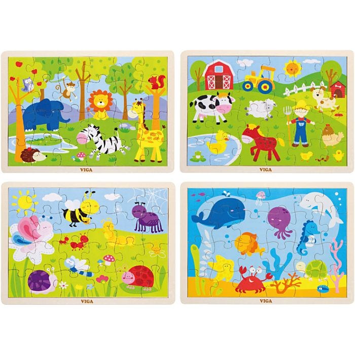 Trepuslespill, str. 22,5x30 cm, 4x24 brikker, 4 stk./ 1 pk.