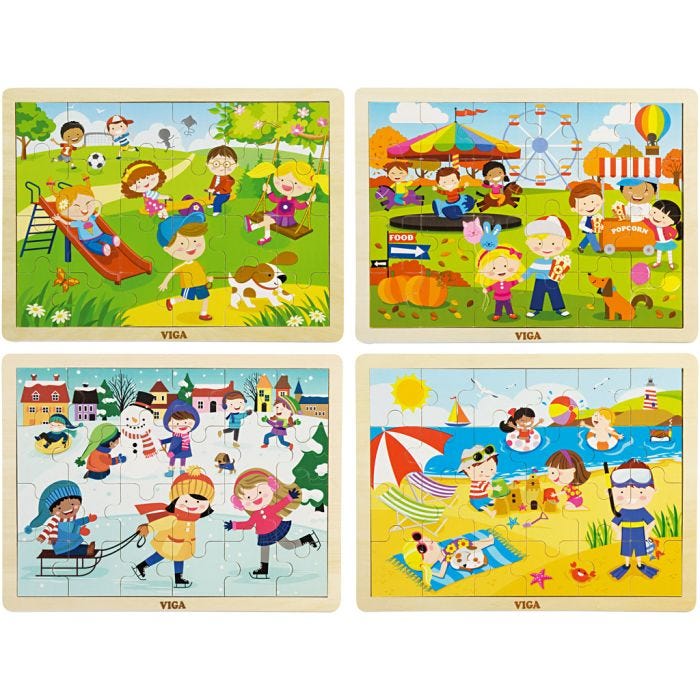 VIGA Trepuslespill, str. 22,5x30 cm, 4x24 brikker, 4 stk./ 1 pk.