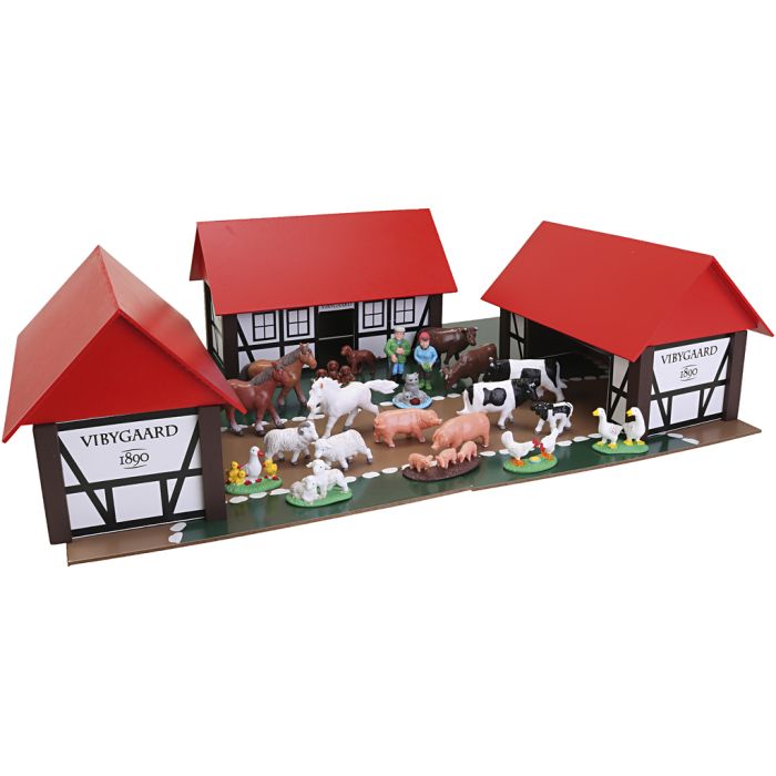 Bondegård med dyr, str. 31x45x15 cm, 1 sett