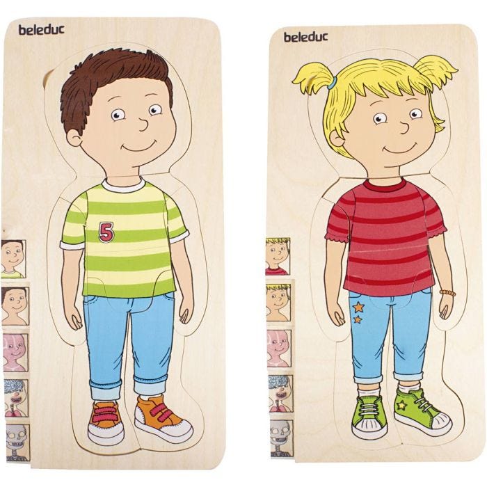 Lag på lag-trepuslespill om kroppen, str. 29x14x19 cm, 2 stk./ 1 sett
