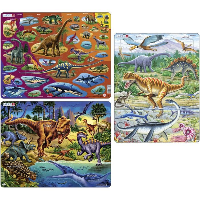 Puslespill dinosaurer, str. 28,5x36,5 cm, 35-69 brikker, 3 stk./ 1 pk.