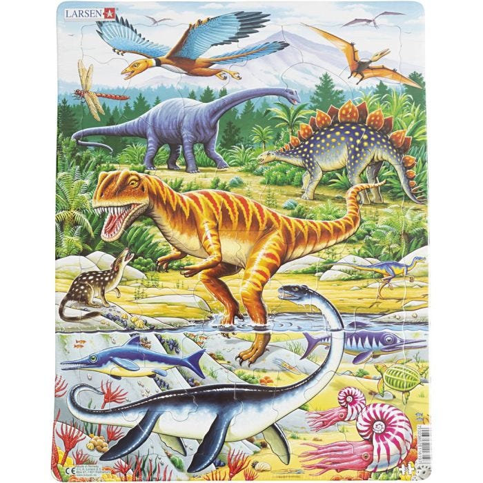 Puslespill, Dinosaurer, str. 28,5x36,5 cm, 35 brikker, 1 stk.