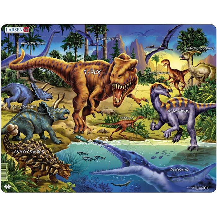 Puslespill, dinosaurer, str. 28,5x36,5 cm, 1 stk., 57 brikker