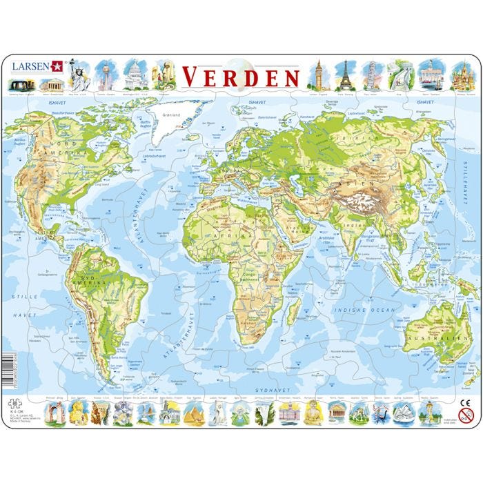 Puslespill, Verden, str. 28,5x36,5 cm, 80 brikker, 1 stk.