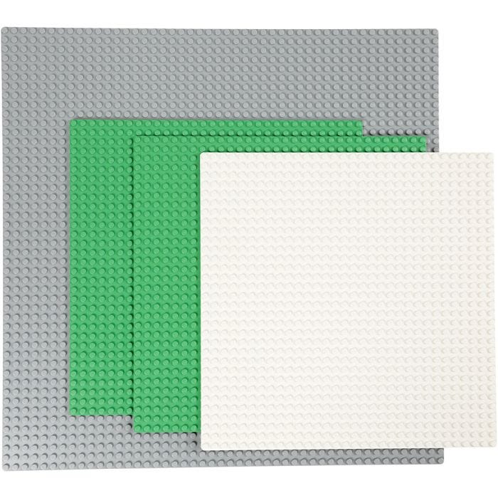 LEGO® Byggeplater, str. 25x25 + 38x38 cm, grønn, grå, hvit, 4 stk./ 1 pk.