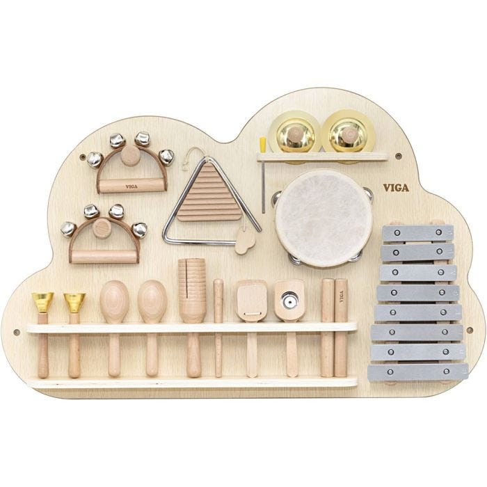 VIGA aktivitetstavle med slaginstrumenter , H: 48 cm, L: 75, B: 6,6, 12 deler/ 1 pk.